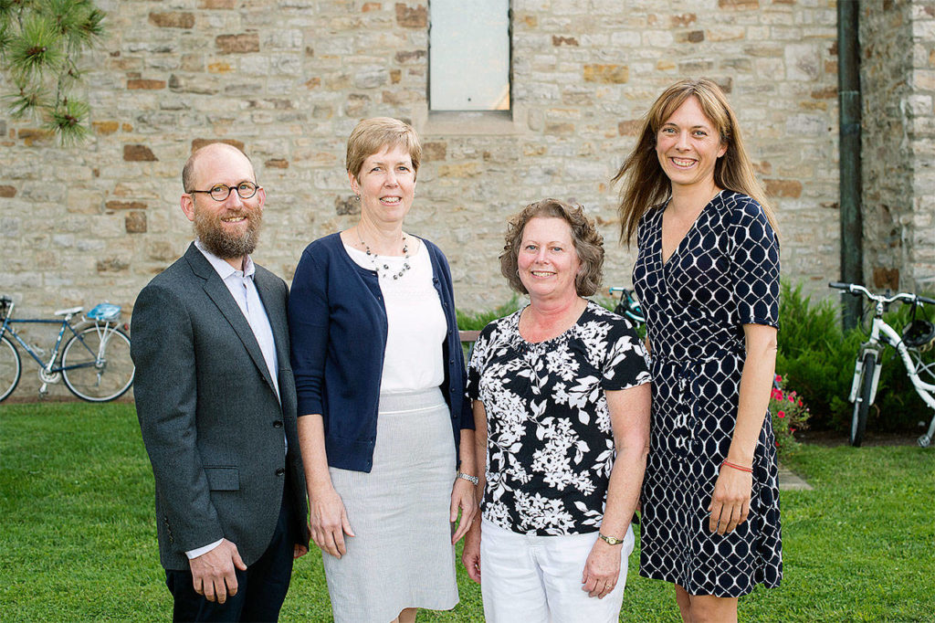 Samantha Glazier, far right, associate professor of chemistry at St. Lawrence University in Canton, N.Y., recently received the university’s J. Calvin Keene Award. Glazier grew up in Arlington. (Photo by Tara Freeman/St. Lawrence University)
