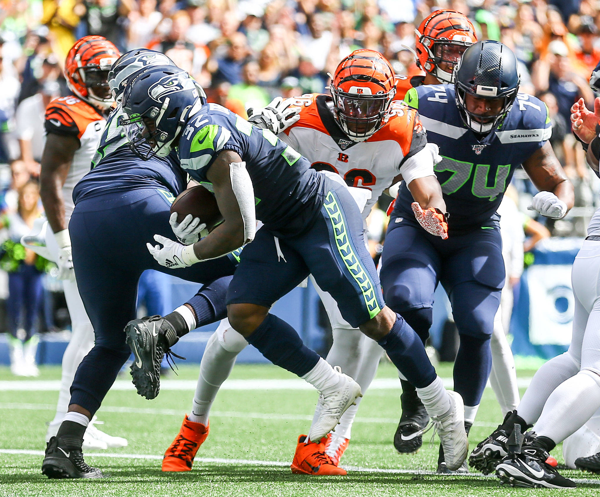 Seattle Seahawks' Chris Carson practices, likely a go for Monday's game  against the Philadelphia Eagles 