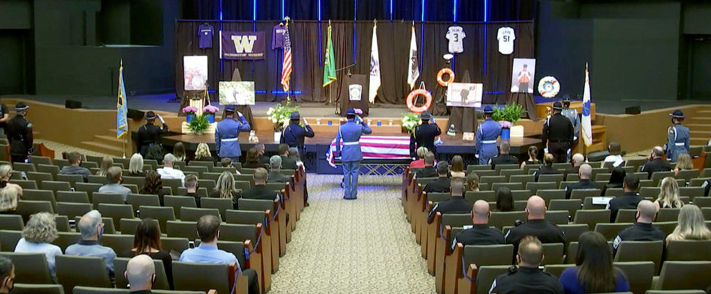 The memorial service for Bothell police officer Jonathan Shoop on Tuesday. 
