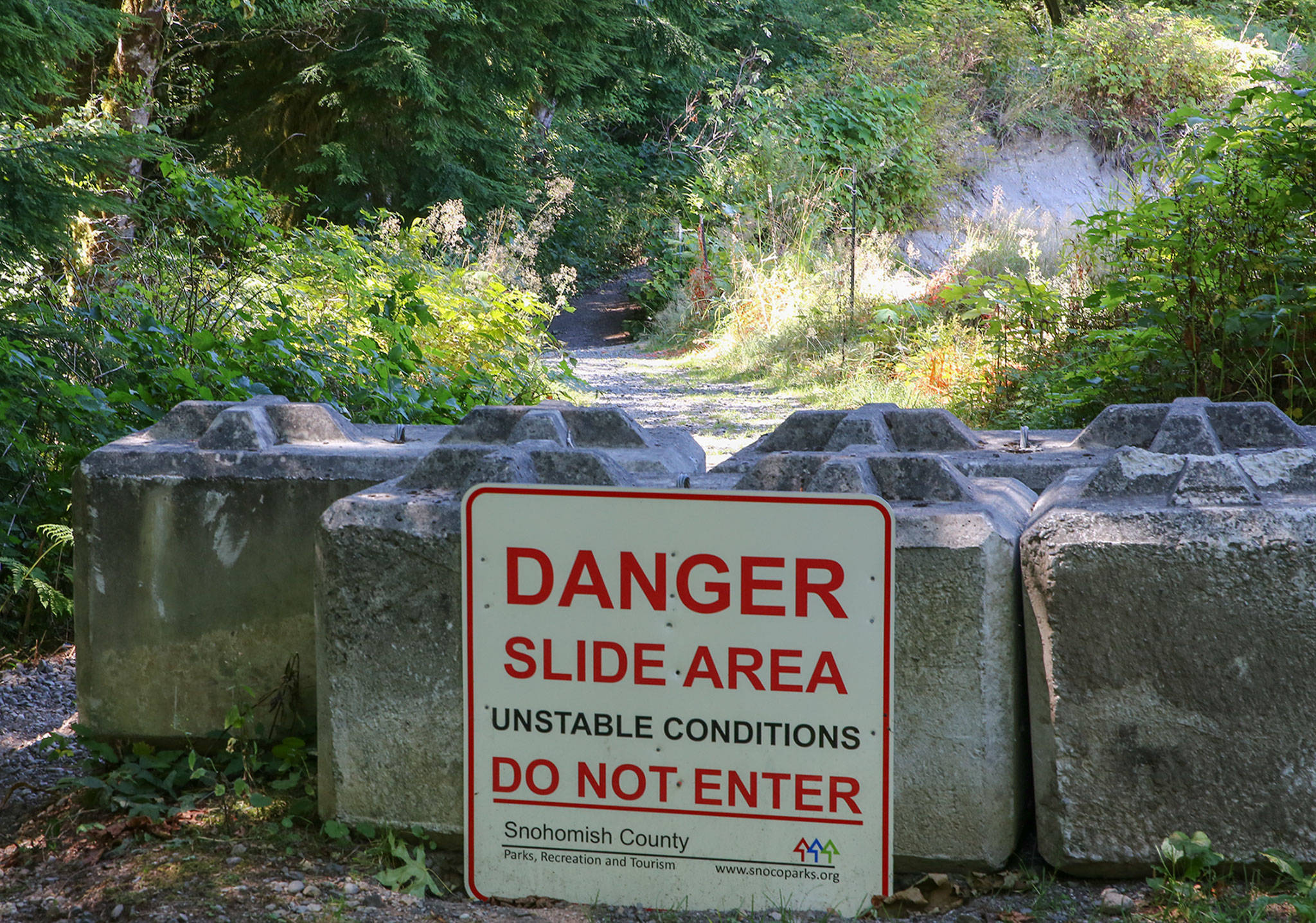 A section of Whitehorse Regional Trail is closed due landslide in Darrington. (Kevin Clark / The Herald)