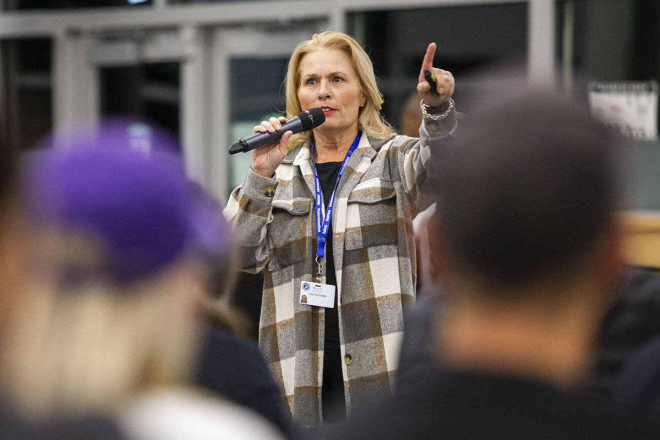 Executive Director of Finance and Operations Dr. Lisa Gonzales speaks during the Marysville School District budget presentation on Tuesday, Nov. 28, 2023 in Marysville, Washington. (Olivia Vanni / The Herald)