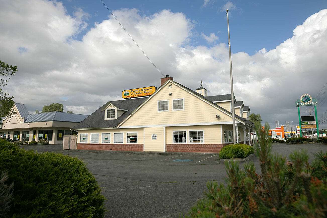 Patty's Eggnest & Turkey House at 4th and 128th sits on property acquired by Sno-Isle Libraries as part of the Mariner Community Campus project, pictured on Tuesday, June 4, 2024, in Everett, Washington. (Ryan Berry / The Herald)