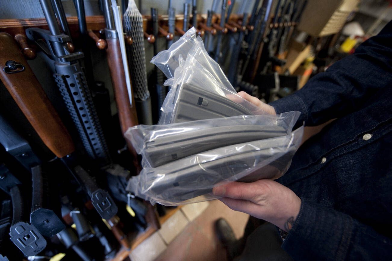High-capacity magazines at The Freedom Shoppe gun store, which was holding a sale in anticipation of new gun control measures, in New Milford, Conn., April 2, 2013. The store is liquidating their stock of weapons expected to be banned. Months after the massacre of 26 people at a school in Newtown, Conn., legislative leaders in the state on Monday announced what they called the most far-reaching gun-legislation package in the country. (Wendy Carlson/The New York Times)