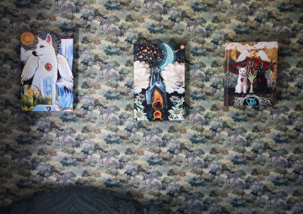 Animal art hangs on the wall of Shel Graves office on July 9, 2024 in Everett. (Olivia Vanni / The Herald)
