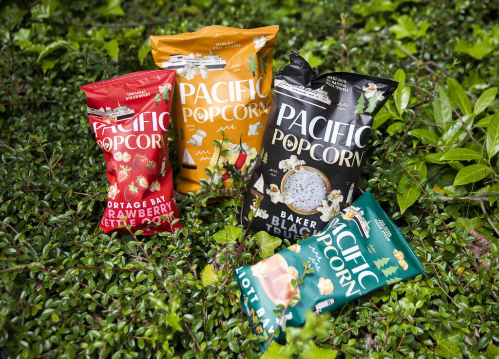 A selection of Pacific Popcorn flavors on Tuesday, June 18, 2024 in Monroe, Washington. (Olivia Vanni / The Herald)
