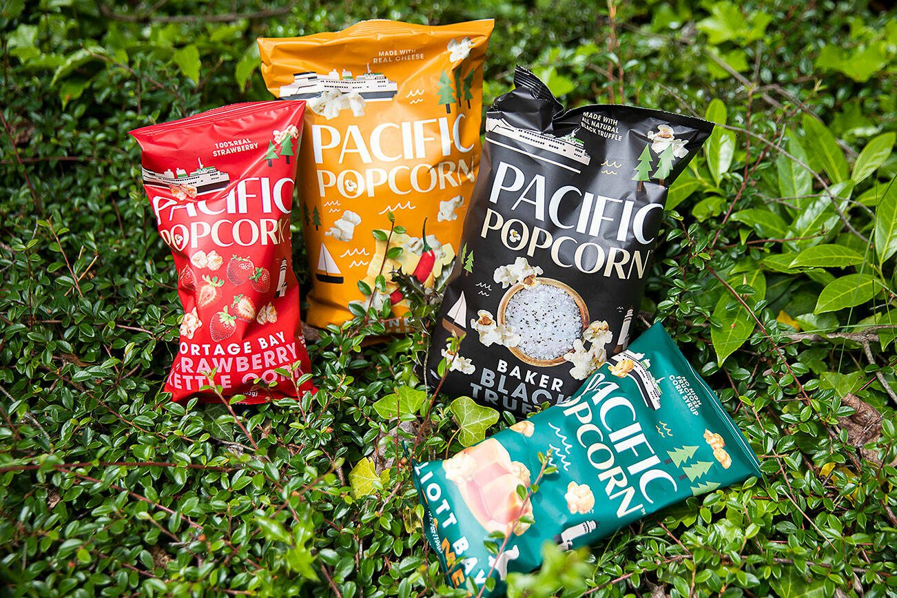 A selection of Pacific Popcorn flavors on Tuesday, June 18, 2024 in Monroe, Washington. (Olivia Vanni / The Herald)