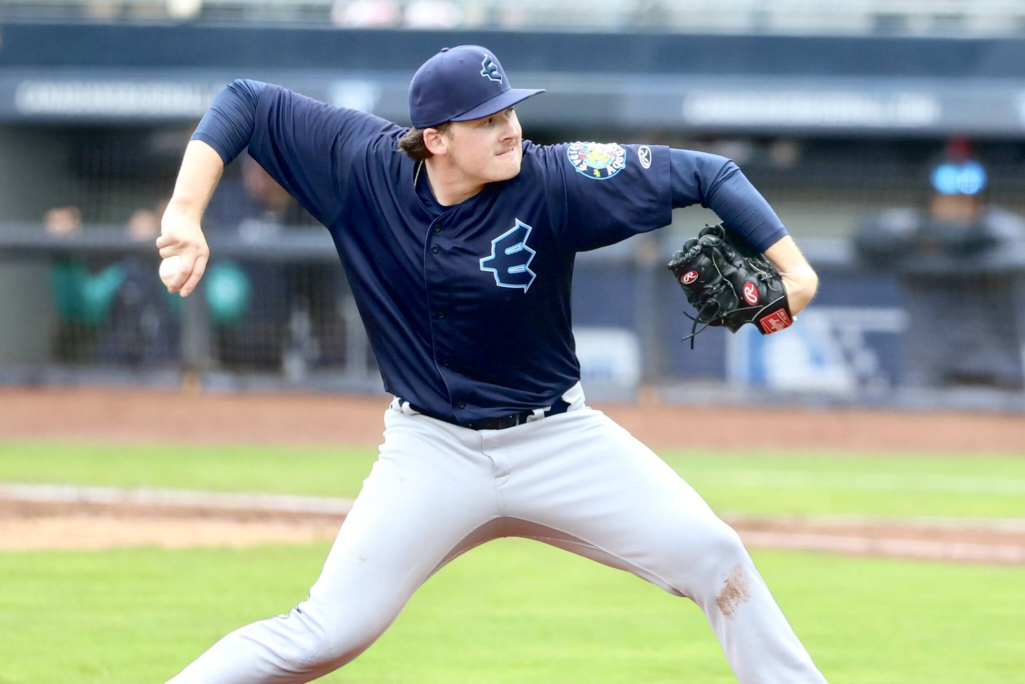 AquaSox right-handed pitcher Ryan Hawks throws a pitch during Everett’s game against the Vancouver Canadians on Friday, Aug. 23, at Nat Bailey Stadium in Vancouver, B.C. (Photo courtesy of Evan Morud / Everett AquaSox)