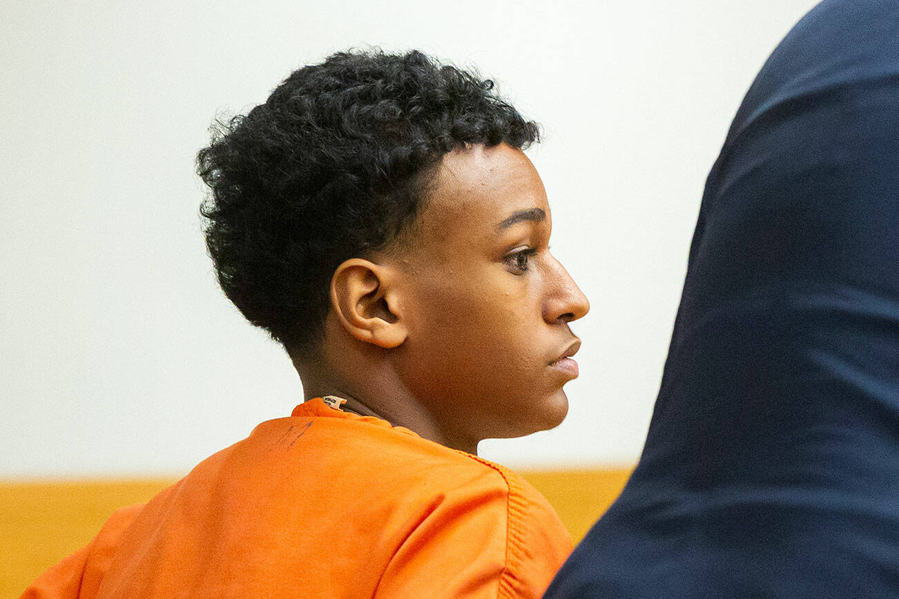 Samuel Gizaw, charged in the fatal shooting of 13-year-old Jayda Woods-Johnson, appears in court for his plea hearing on July 10 at Snohomish County Superior Court in Everett. (Ryan Berry / The Herald)