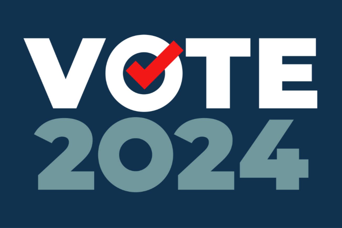 Vote 2024. US American presidential election 2024. Vote inscription, badge, sticker. Presidential election banner Vote 2024, poster, sign. Political election campaign symbol. Vector Illustration