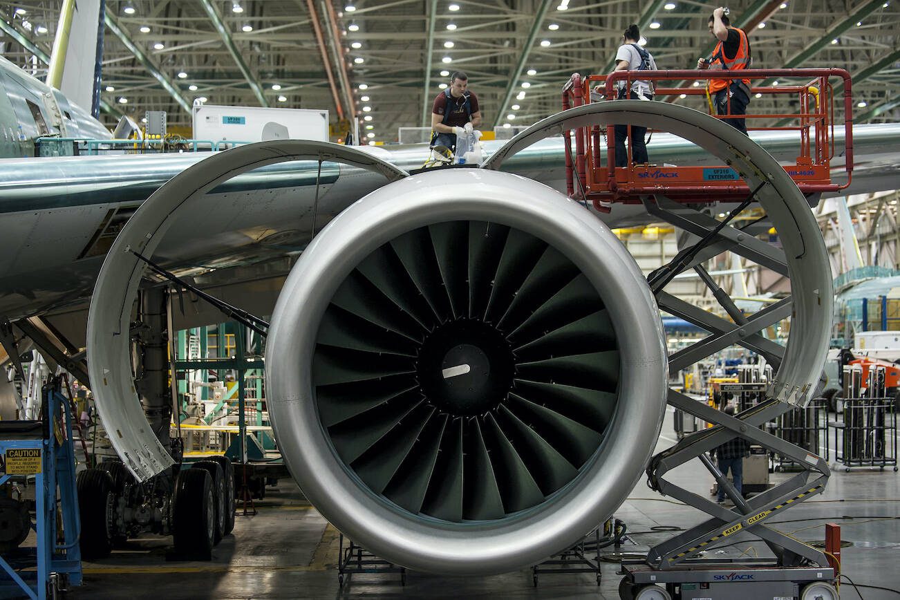 FILE -- An engine on a Boeing 767 jet aircraft, at a Boeing facility in Everett, Wash., March 7, 2012. The Boeing 737 engine that failed on Southwest Flight 1380 is not the only one that has caught the eye of regulators: Engines on Boeing's 787 Dreamliner and 767 have also failed, prompting questions about their design and inspection procedures. (Stuart Isett/The New York Times)