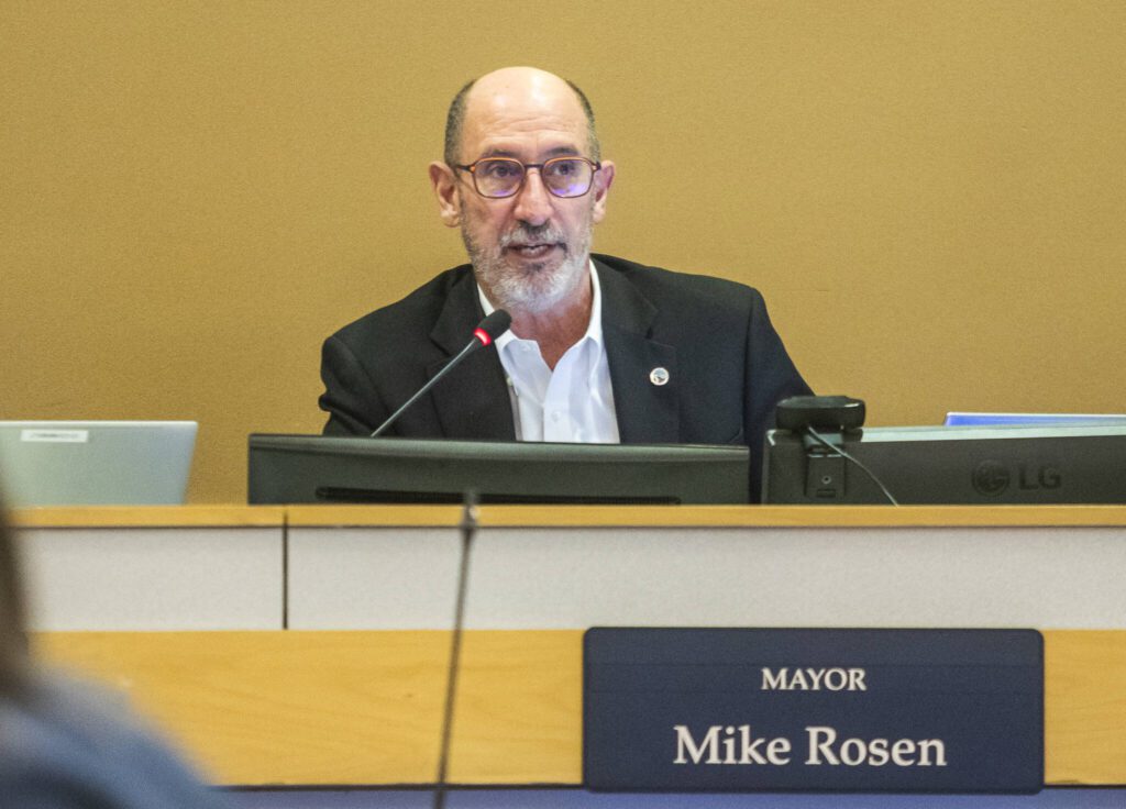 Edmonds Mayor Mike Rosen speaks during a special meeting held to discuss annexing into South County Fire on Tuesday, Dec. 3, 2024 in Edmonds, Washington. (Olivia Vanni / The Herald)
