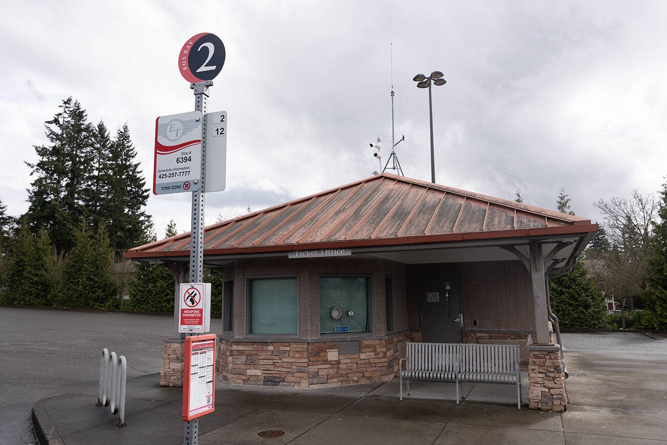 A bus bay on Monday, March 17 at Mall Station in Everett. (Will Geschke / The Herald)